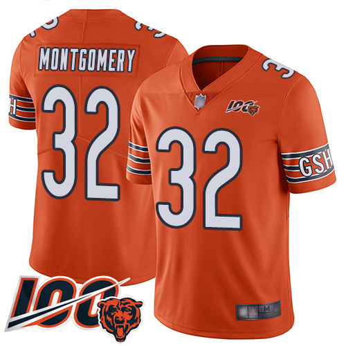 Chicago Bears Limited Orange Men David Montgomery Alternate Jersey NFL Football 32 100th Season